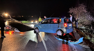 Hayvana çarpmamak için fren yaptı, su kanalına devrildi