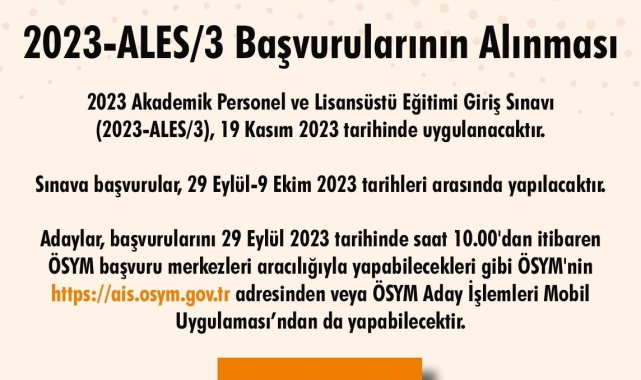 2023-ALES3 başvuruları başladı
