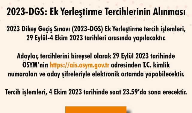 2023-DGS ek yerleştirme tercihleri alınmaya başladı