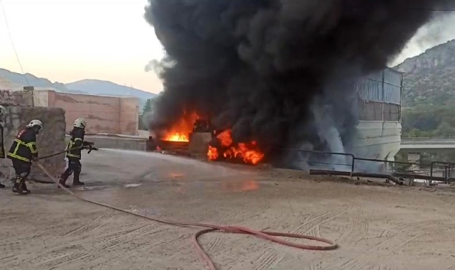 Amasya'da asfalt şantiyesinde korkutan yangın