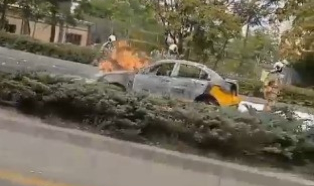 Ankara'da taksi alev topuna döndü