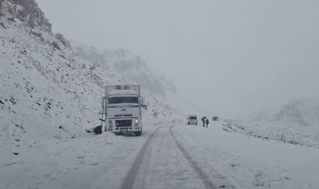 3 bin rakımlı Karabet Geçidi'nde kar yağışı trafiği olumsuz yönde etkiledi