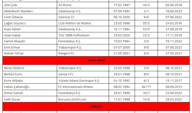 A Milli Futbol Takımı'nın Almanya ve Galler maçları kadrosu belli oldu