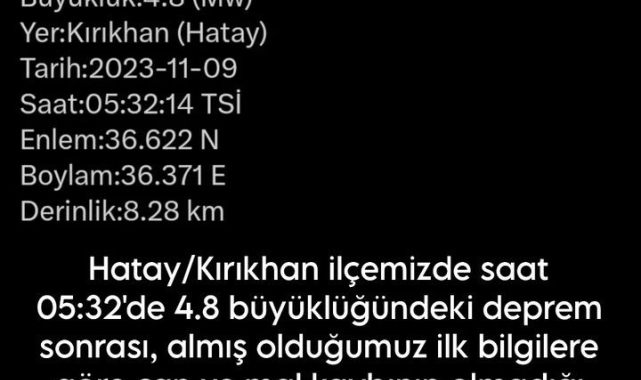 AFAD, 4,8'lik depremde can ve mal kaybı olmadığını açıkladı