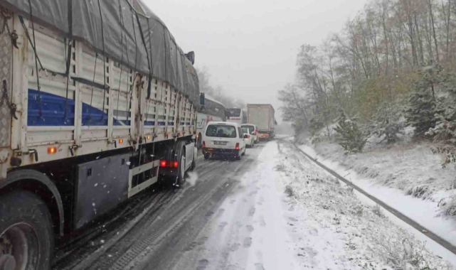 Bursa'da kar yağışı sebebiyle yol kapandı