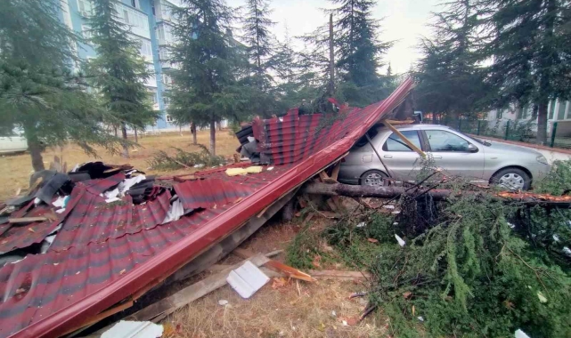 Edirne'de şiddetli fırtına, çatılar arabanın üzerine uçtu