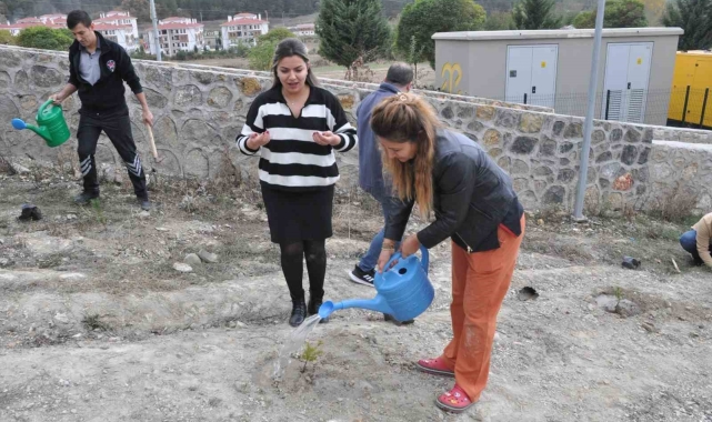 Hastane bahçesine fidan diktiler