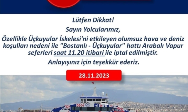 İzmir'de arabalı vapur seferleri iptal edildi