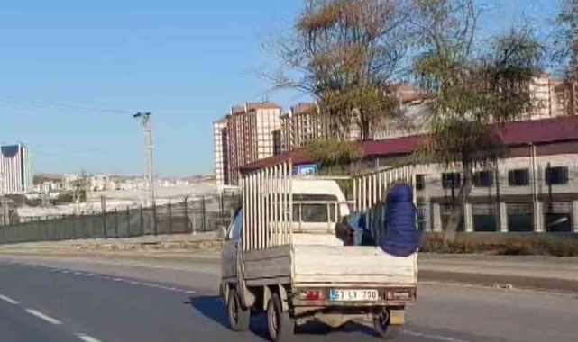 Kamyonet kasasında tehlikeli yolculuk