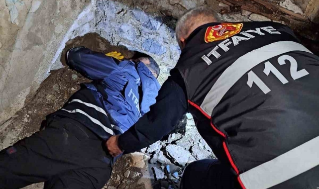 Kars'ta toprak altında kalan yavru köpek kurtarıldı
