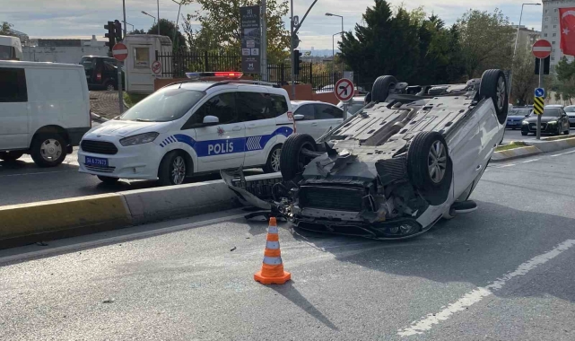 Kontrolden çıkan araç otomobile çarparak takla attı: 1 yaralı