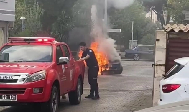 Milas'ta otomobil alev topuna döndü