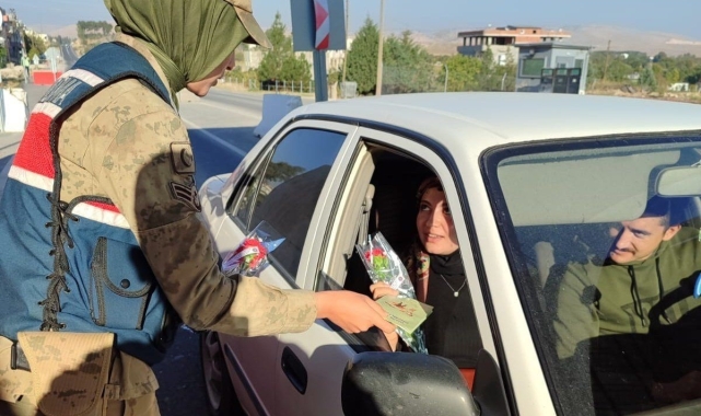 Nusaybin'de jandarma ekipleri kadınlara karanfil verdi, KADES'i tanıttı