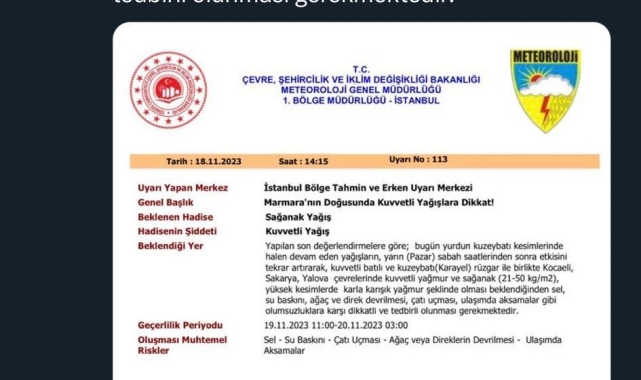 Sakarya'da kar uyarısı