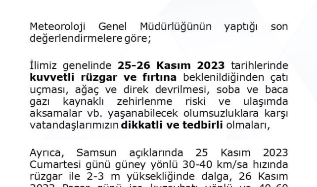 Samsun'da fırtına ve yüksek dalga uyarısı