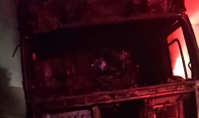 Gıda ürünleri yüklü tır küle döndü