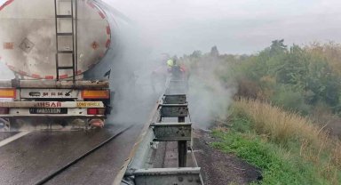 Osmaniye'de seyir halindeki tankerde yangın