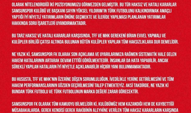 Samsunspor'dan hakem tepkisi