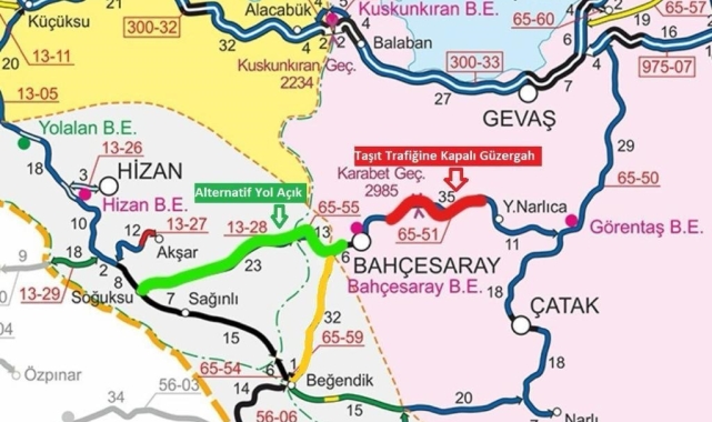 Van-Bahçesaray karayolu, kar yağışı ve fırtına nedeniyle ulaşıma kapatıldı
