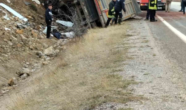 Yahyalı'da kamyon şarampole devrildi: 1 yaralı