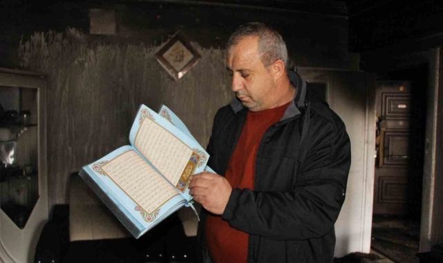 Amasya'da küle dönen daireden geriye sadece Kur'an-ı Kerim kaldı