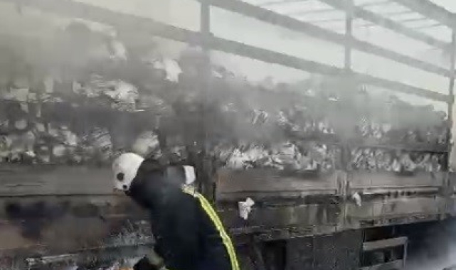 Peçete yüklü tır yandı