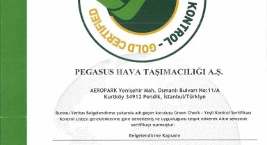 Pegasus, 'Green Check-Yeşil Kontrol Belgesi'ni alan ilk hava yolu şirketi olduğunu duyurdu