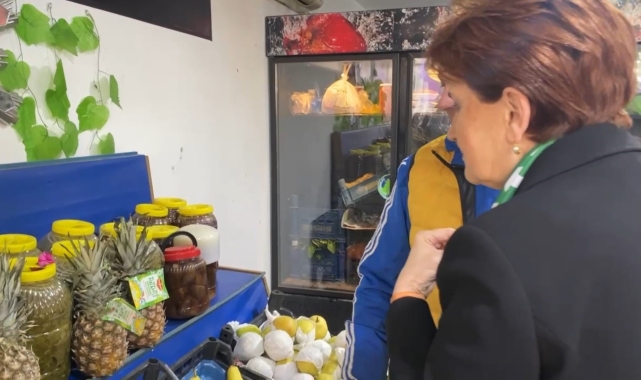 Akşener, gezdiği Gönen'de turşu ve asma yaprağı satın aldı