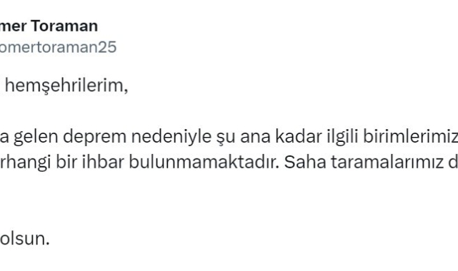 Vali Toraman: "Birimlerimize intikal eden herhangi bir ihbar bulunmamaktadır"