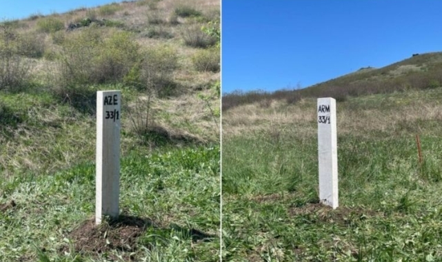 Azerbaycan-Ermenistan sınırına ilk sınır taşı yerleştirildi