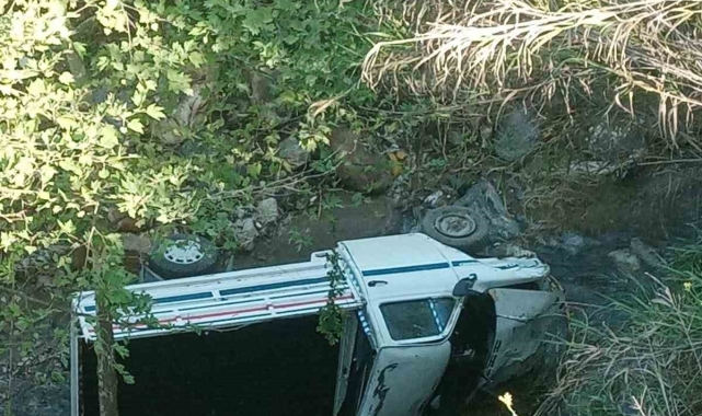 Direksiyon hakimiyetini kaybeden kamyonet dereye uçtu 2 yaralı