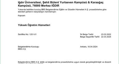 Iğdır Üniversitesinin Kalite Yönetim Sistemi bir kez daha tescillendi