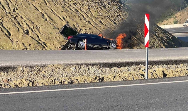 Osmaniye'de kaza yapan otomobil yandı: 1 yaralı