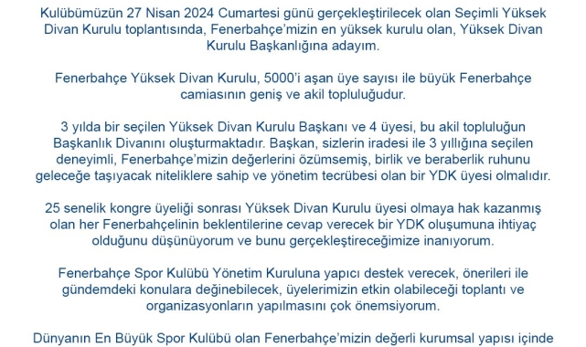Sevil Becan, Fenerbahçe Yüksek Divan Kurulu Başkanlığı'na aday olduğunu duyurdu