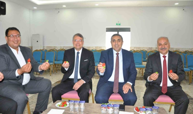 Silifke'de bayramlaşma programında şeker yerine çilek ve erik ikram edildi