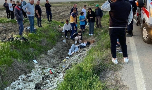 Yoldan çıkan otomobil takla attı: 2 si ağır, 5 yaralı