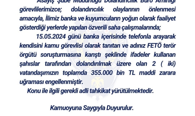 Bingöl'de polis, 2 vatandaşın dolandırılmasını engelledi