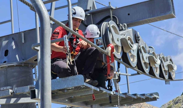 Fethiye Babadağ'da teleferik tatbikatı