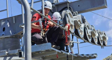 Fethiye Babadağ'da teleferik tatbikatı