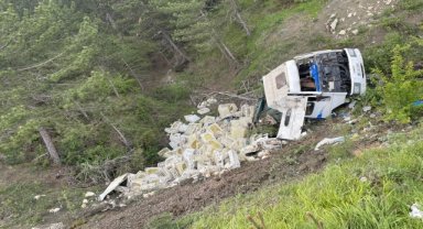 Göynük'te uçuruma devrilen kamyonun sürücüsü yaralandı