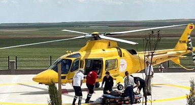 Kalp krizi geçiren hasta için helikopter ambulans havalandı
