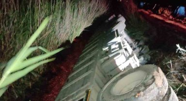 Kumlu'da soğan yüklü devrildi