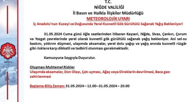 Niğde Valiliği'nden 'kuvvetli yağış' uyarısı