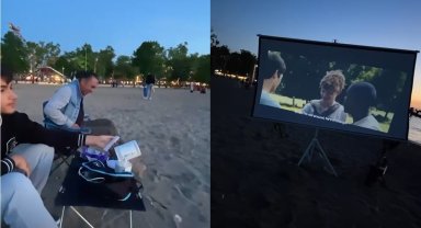 Yalova'da 3 kafadar plajı açık hava sinemasına çevirdi