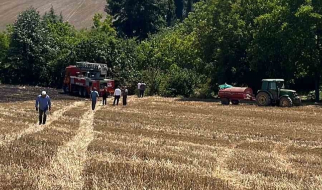 Anız yangını mezarlığa sıçramadan söndürüldü