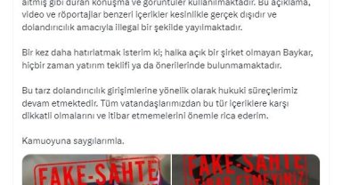 Baykar Yönetim Kurulu Başkanı Selçuk Bayraktar'dan dolandırıcılık uyarısı