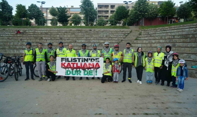 Bisikletçilerden Filistin'e destek turu