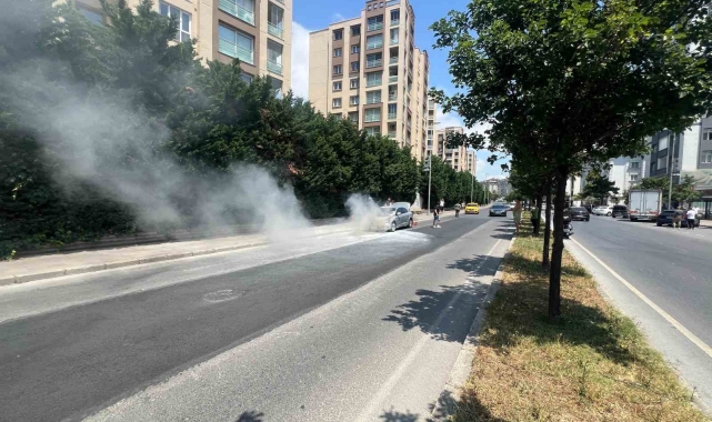 Büyükçekmece'de seyir halinde alev alan otomobil kullanılamaz hale geldi