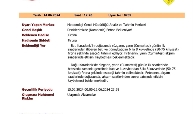 Doğu ve Batı Karadeniz için fırtına uyarısı