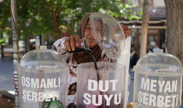 Dut ağacının altında, dut suyu satıyor